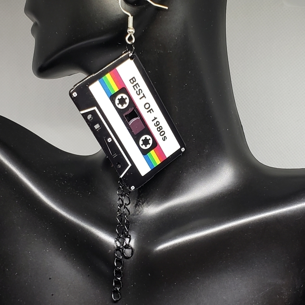 Handmade Best of 1980s Retro Cassette Tape Dangle Earrings - Picture 5 of 5
